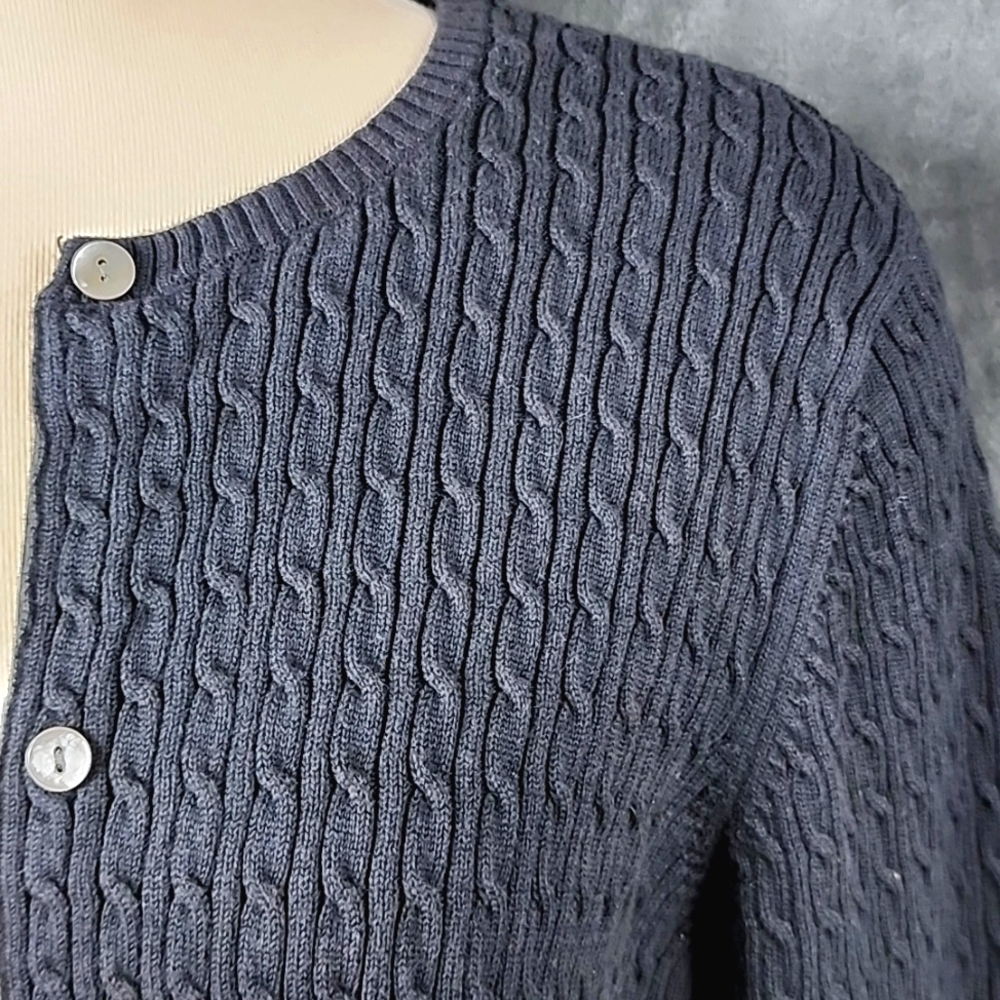 Lands' End Black Bottoned Up Sweater Cardigan 100% Cotton Size L - Picture 5 of 7